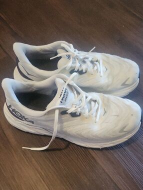 Hoka White and Navy Athletic Running Shoes